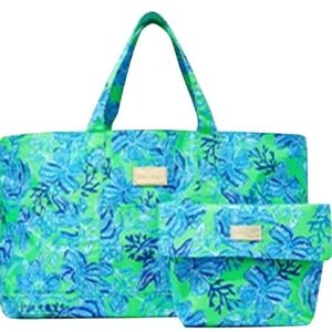 New Lilly Pulitzer Cabana Green GWP Pool Tote 2 Piece Set
